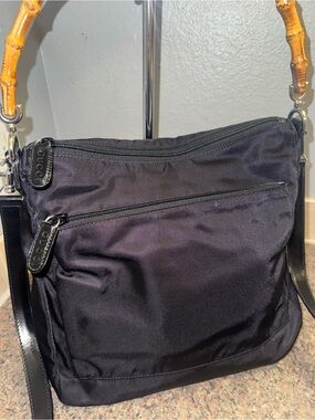 Gucci Black Nylon Bamboo Handle Shoulder Bag W/detachable crossbody strap EUC